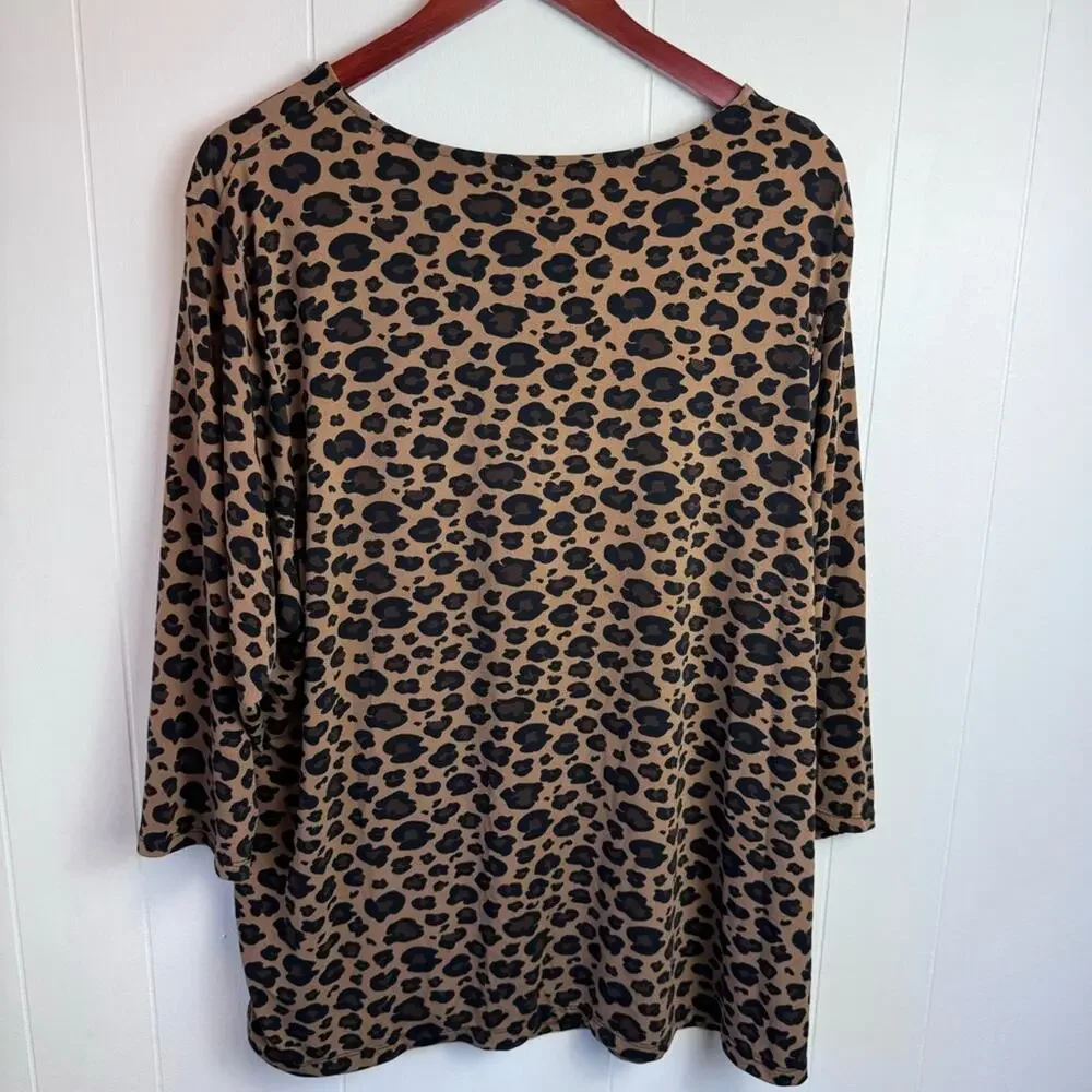 Carmen Marc Valvo Leopard Print 3/4 Sleeve Popover Blouse Women’s Size 3X - Picture 12 of 13